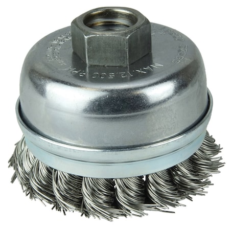 Weiler 2-3/4" Single Row Knot Cup Brush, Banded.020" , 5/8"-11 UNC Nut 13302